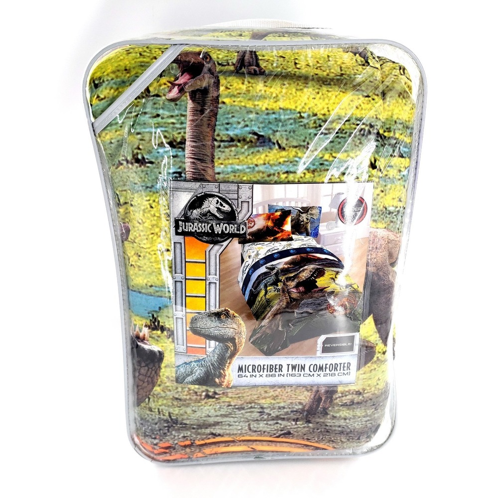 Jurassic World Reversible Microfiber Twin Comforter 64" x 86" TRex Dinosaurs New